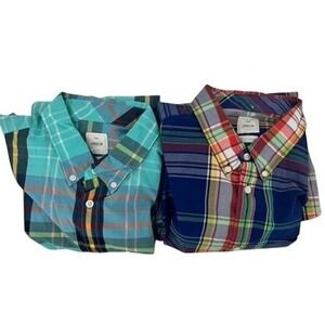 Gap Lived-In Plaid Shirts Men‎ XL Multi Turquoise 2 Pack Lot Button Down